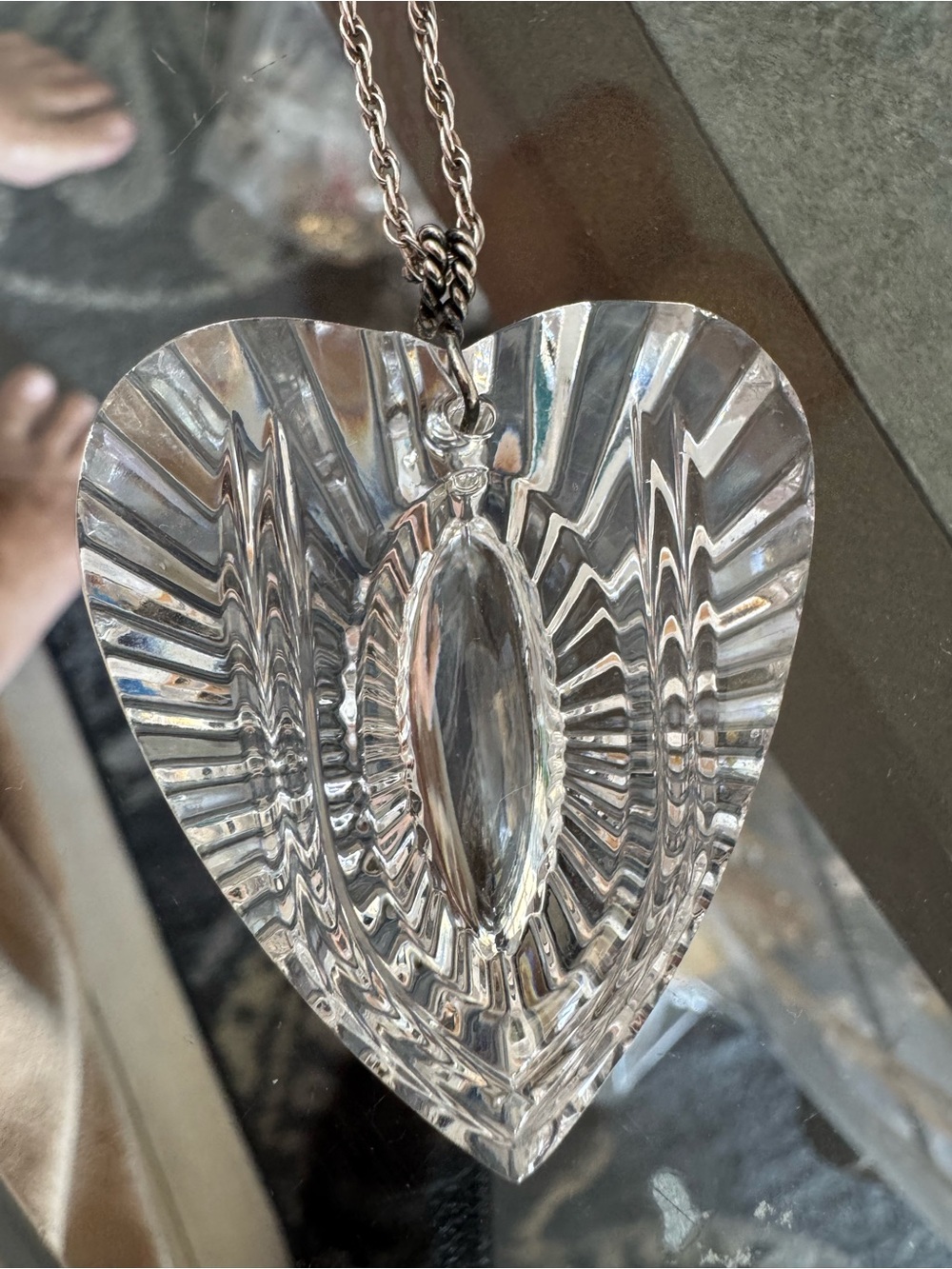 Waterford Crystal Heart Pendant Necklace - Clear Glass Charm sterling silver